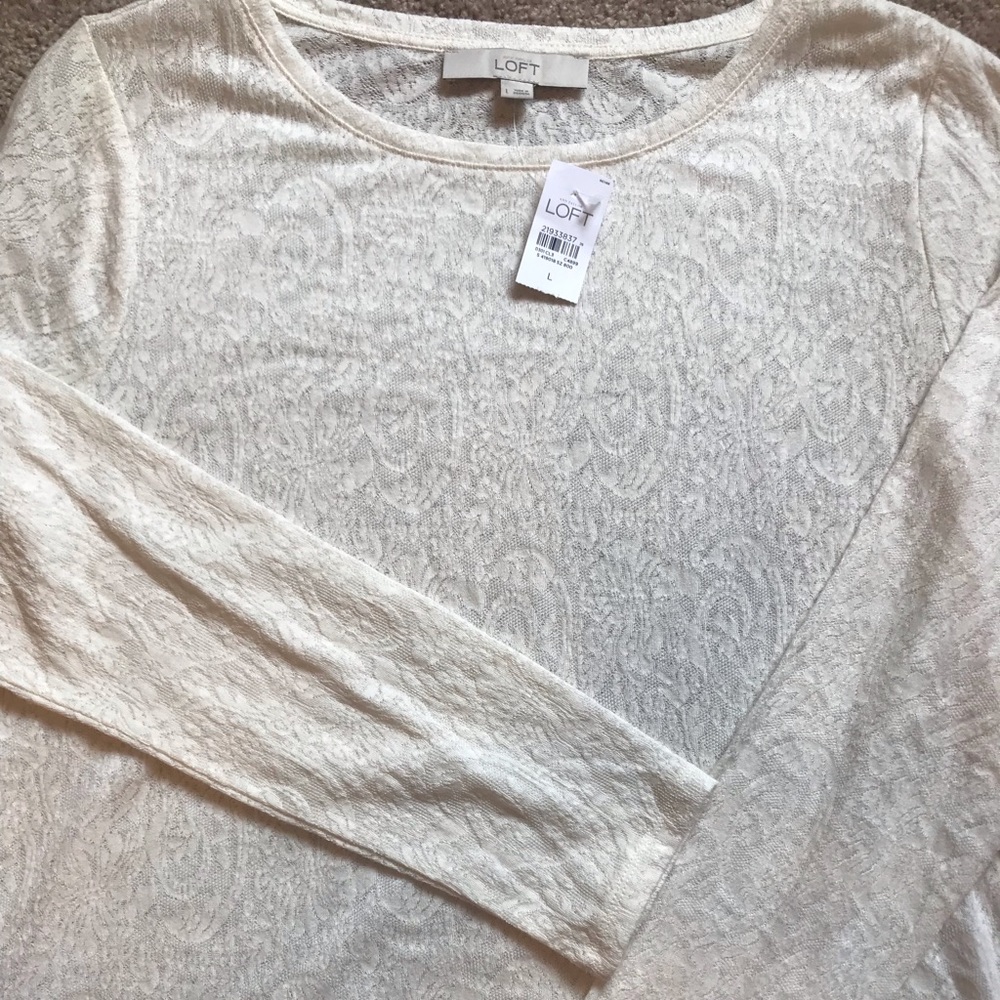 Ann Taylor Loft Ivory lace long sleeve blouse NWT